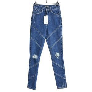 RETROFETE Jeans Womens 24 Blue Paneled Distressed High-Rise Skinny Medium Wash